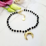 Bransoletka STAL CHIRURGICZNA księżyc wiszący kryształki czarne