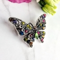 Broszka ozdobna Motyl podwójny srebrny kolorowe kryształki 3