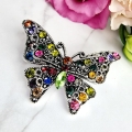 Broszka ozdobna Motyl podwójny srebrny kolorowe kryształki 2