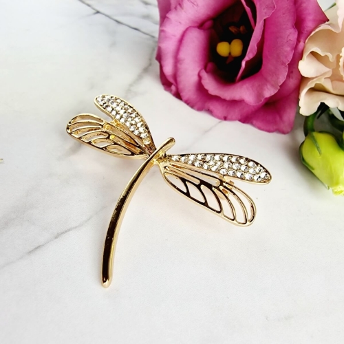 Broszka ozdobna Ważka złota delikatna jasne cyrkonie