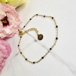 Bransoletka STAL CHIRURGICZNA czarne kamyczki bez przywieszek