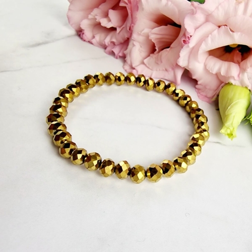 Bransoletka STAL CHIRURGICZNA gumkowa złote kryształki 0,6 cm