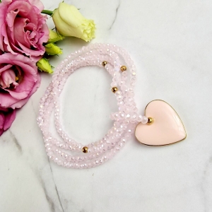 Bransoletka STAL CHIRURGICZNA poczwórna gumkowa kryształki różowe serce