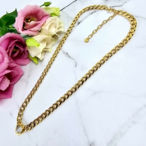 Naszyjnik STAL CHIRURGICZNA "pancerka" płaska serce kryształ jasny