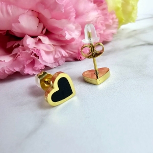 Kolczyki STAL CHIRURGICZNA serce czarne średnie 0,8 cm