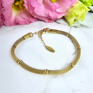 Bransoletka STAL CHIRURGICZNA grubszy splot okrągły złote pierścienie