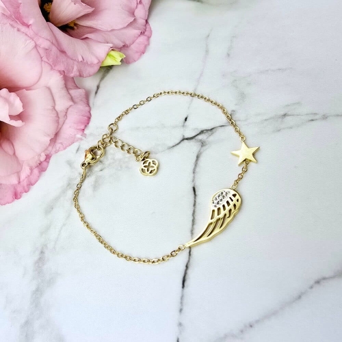 Bransoletka STAL CHIRURGICZNA skrzydło cyrkonie gwiazdka