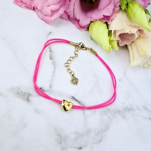 Bransoletka STAL CHIRURGICZNA różowy sznurek serce 