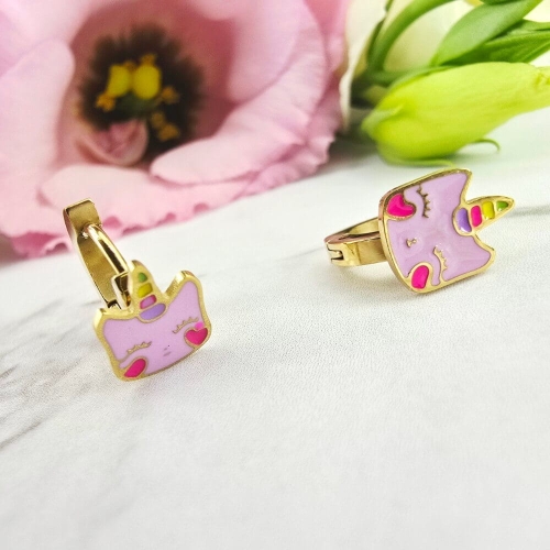 Kolczyki STAL CHIRURGICZNA bigiel dla dziewczynek jednorożec fioletowy