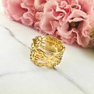 Pierścionek STAL CHIRURGICZNA obrączka ażurowa kwiatki