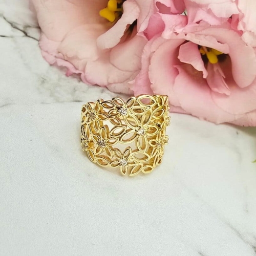 Pierścionek STAL CHIRURGICZNA obrączka uniwersalna ażurowe kwiatki cyrkonie