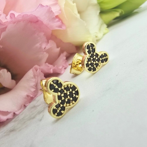 Kolczyki STAL CHIRURGICZNA myszka czarne cyrkonie