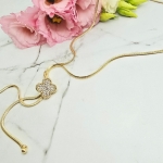 Naszyjnik STAL CHIRURGICZNA krawatka koniczyna cyrkonie jasne złoto