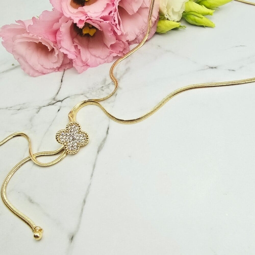 Naszyjnik STAL CHIRURGICZNA krawatka koniczyna cyrkonie jasne złoto