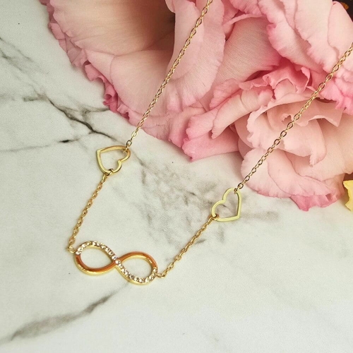 Naszyjnik STAL CHIRURGICZNA nieskończoności cyrkonie dwa serca