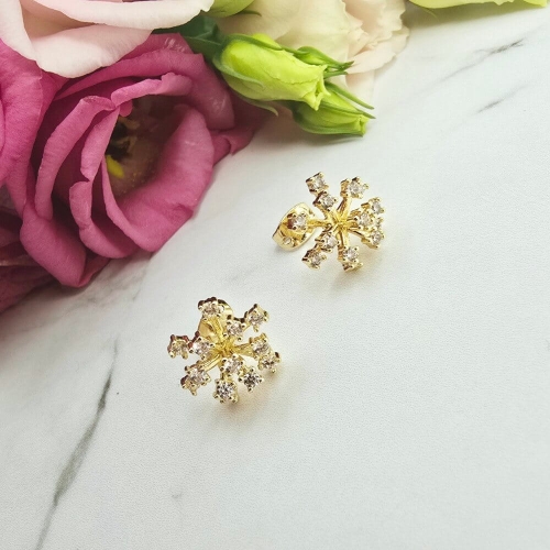 Kolczyki STAL CHIRURGICZNA śnieżynki cyrkonie jasne złoto