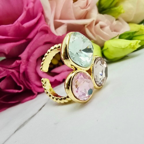 Pierścionek STAL CHIRURGICZNA obrączka uniwersalna kryształki kolorowe