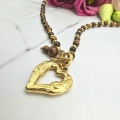Naszyjnik STAL CHIRURGICZNA dewizka koraliki brązowe serce ażurowe 4