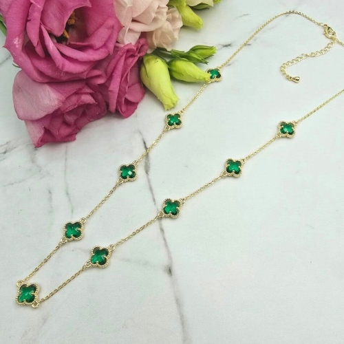 Naszyjnik STAL CHIRURGICZNA koniczyny zielone kryształki