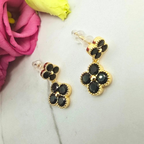 Kolczyki STAL CHIRURGICZNA koniczynki czarny kryształek