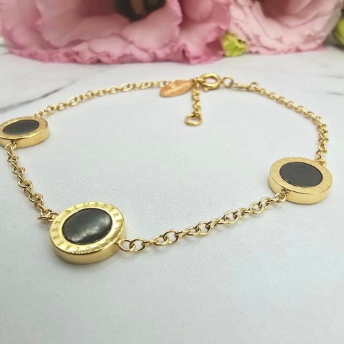 Bransoletka STAL CHIRURGICZNA trzy medaliony czarny środek