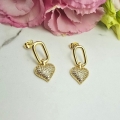 Kolczyki STAL CHIRURGICZNA serce z cyrkoniami wiszące jasne złoto