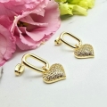 Kolczyki STAL CHIRURGICZNA serce z cyrkoniami wiszące jasne złoto 2