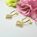 Kolczyki STAL CHIRURGICZNA serce z cyrkoniami wiszące jasne złoto 4