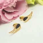 Kolczyki STAL CHIRURGICZNA skrzydła anioła ażurowe cyrkonie czarne