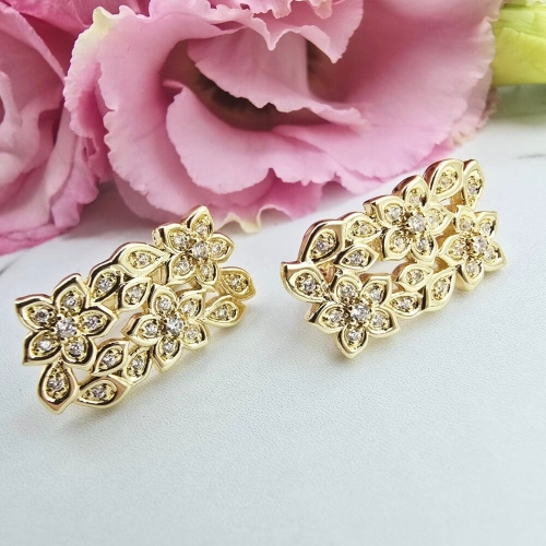 Kolczyki STAL CHIRURGICZNA zatrzask kwiatki cyrkonie jasne złoto