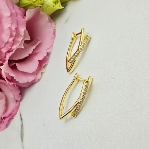 Kolczyki STAL CHIRURGICZNA elipsa linia cyrkonie jasne złoto