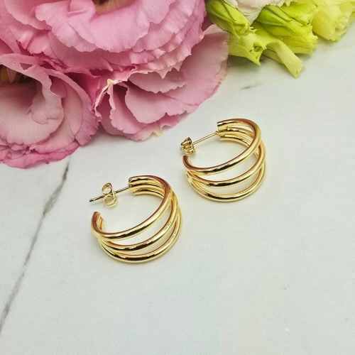 Kolczyki STAL CHIRURGICZNA potrójne kółka niedomknięte 2 cm jasne złoto