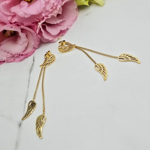 Kolczyki STAL CHIRURGICZNA skrzydła anioła wiszące łańcuszki skrzydła