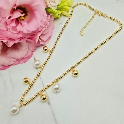 Naszyjnik STAL CHIRURGICZNA perły i złote kuleczki 