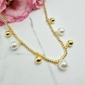 Naszyjnik STAL CHIRURGICZNA perły i złote kuleczki 2