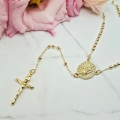 Naszyjnik STAL CHIRURGICZNA różaniec mniejsze koraliki Maryjka krzyżyk jasne złoto  4