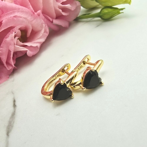 Kolczyki STAL CHIRURGICZNA zatrzask bigiel serce czarne jasne złoto