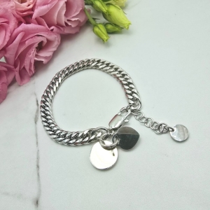 Bransoletka STAL CHIRURGICZNA splot "pancerka" serce srebrny kolor