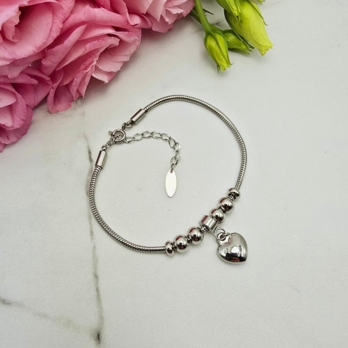 Bransoletka srebrna STAL CHIRURGICZNA CHARMS serce srebrny kolor