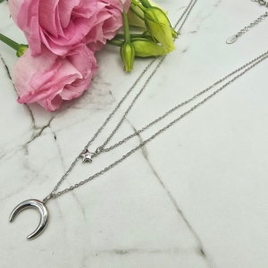 Naszyjnik STAL CHIRURGICZNA podwójny księżyc gwiazdka srebrny kolor