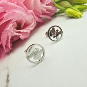 Kolczyki STAL CHIRURGICZNA miś w kole srebrny kolor