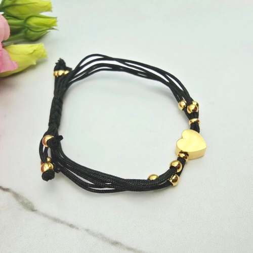 Bransoletka STAL CHIRURGICZNA czarne sznurki serce czarne