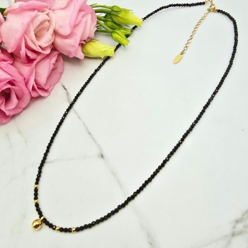 Naszyjnik STAL CHIRURGICZNA kryształki czarne złota kulka