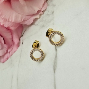 Kolczyki STAL CHIRURGICZNA kółko ażurowe cyrkonie jasne złoto