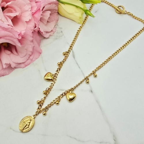 Naszyjnik STAL CHIRURGICZNA medalion "Maryjka" grubszy splot serca kulki