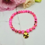 Bransoletka STAL CHIRURGICZNA gumkowa kolorowe kryształki różowa koniczyna