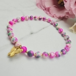 Bransoletka STAL CHIRURGICZNA gumkowa różowa motylek