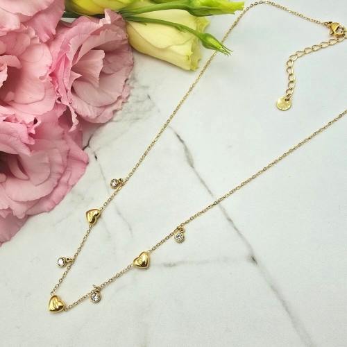 Naszyjnik STAL CHIRURGICZNA serca i kryształki