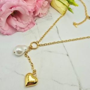 Naszyjnik STAL CHIRURGICZNA grubszy splot perła krawatka serce