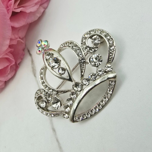 Broszka ozdobna korona złota cyrkonie i perła